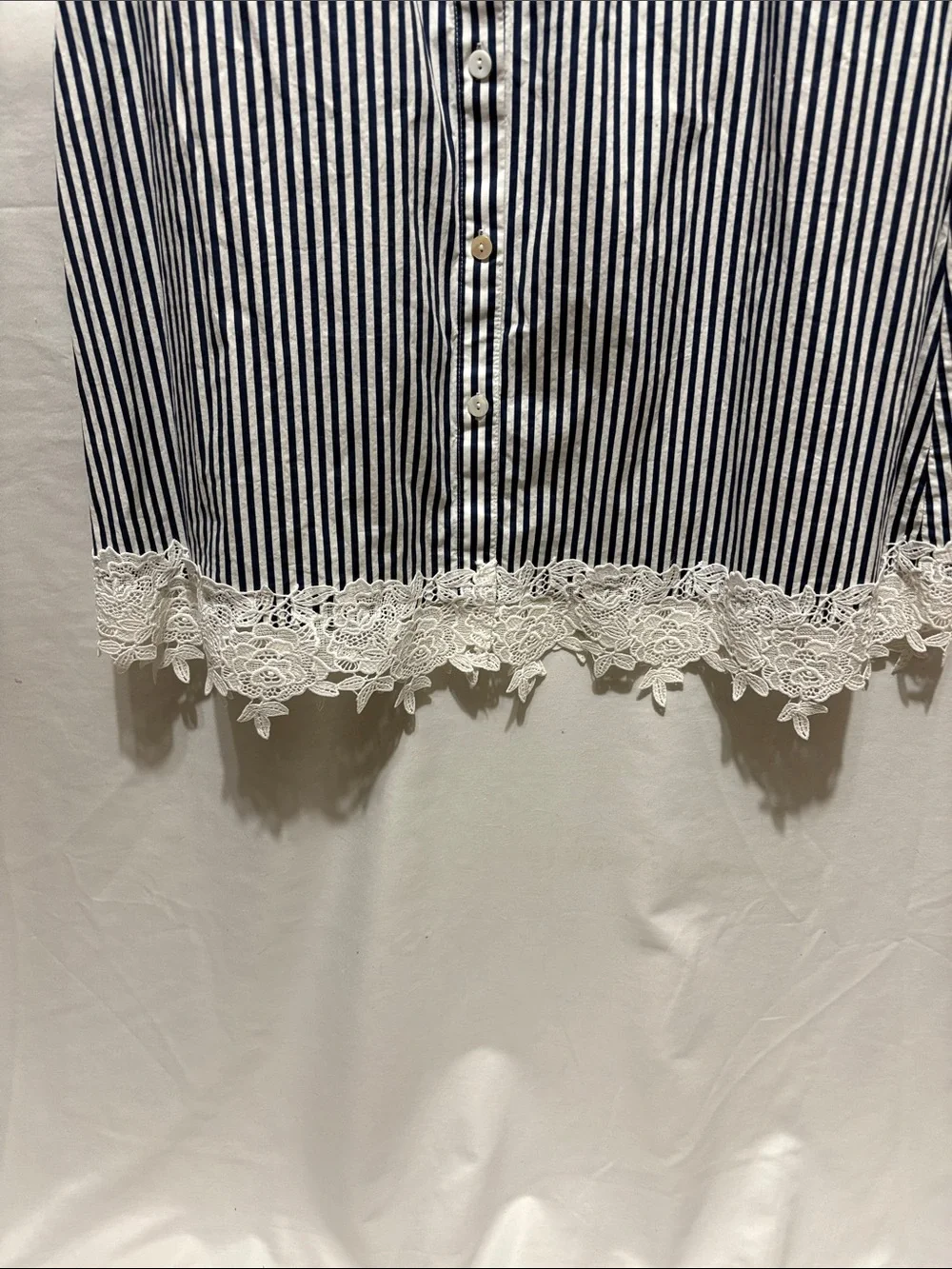 Dainty Jewells Navy & White Striped Lace-Trim Shirt Dress - Picture 4 of 10